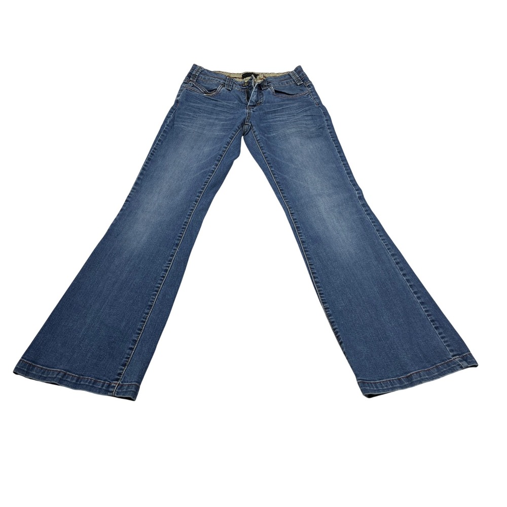 Apostrophe Premium Womens Jeans 26 Blue Denim Flare Leg Low Rise‎ Whiskered